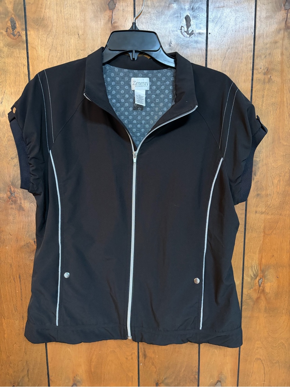 Women's Black Zip-Front Utility Jacket with Contrast Piping